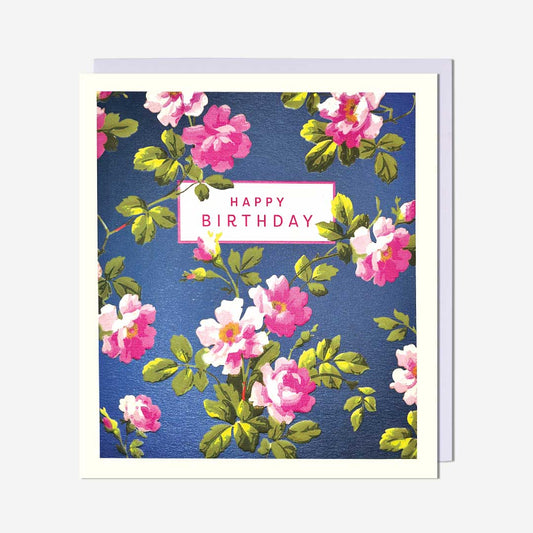 Happy Birthday blue floral Birthday Card