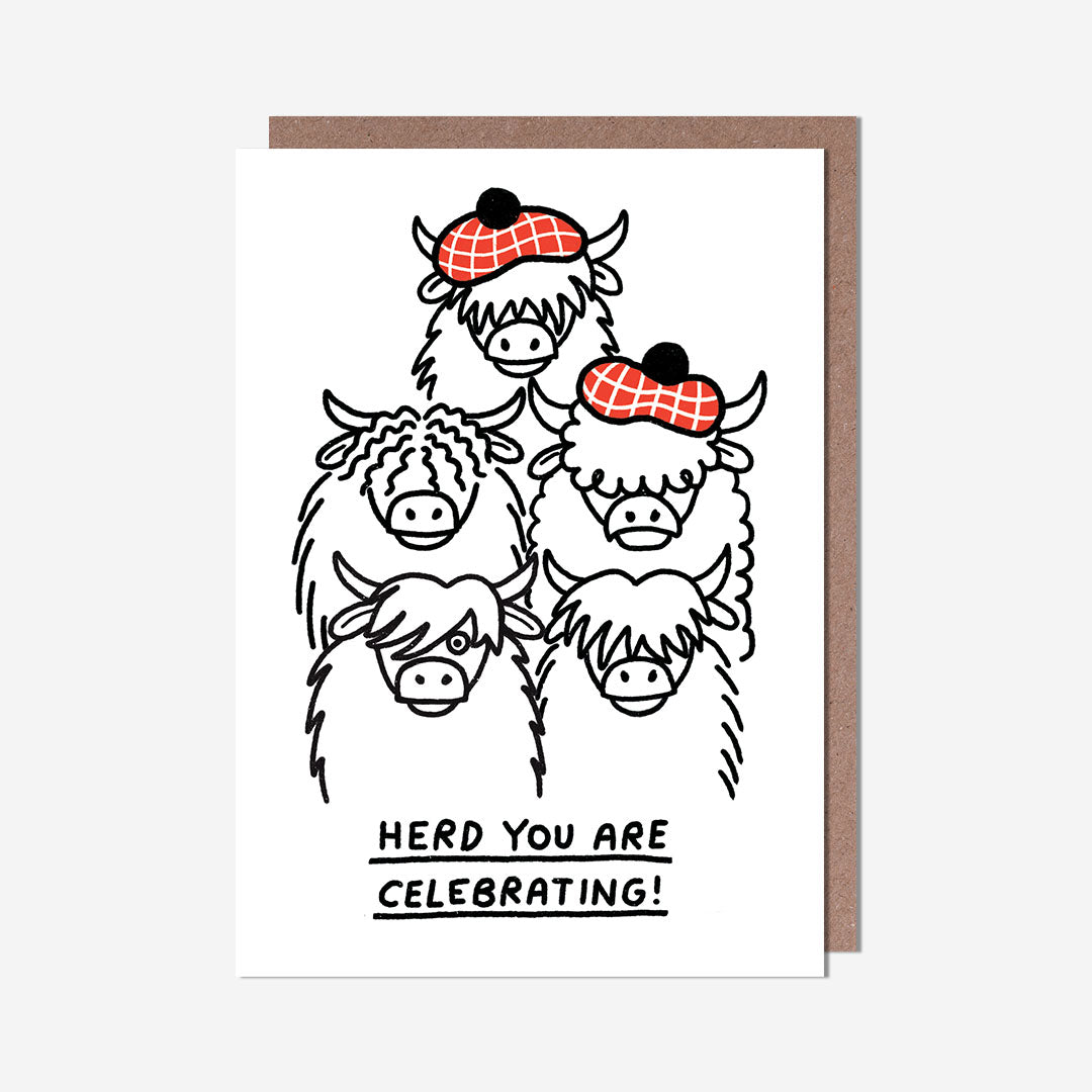 Scottish Herd Of Coos In Hats General Card