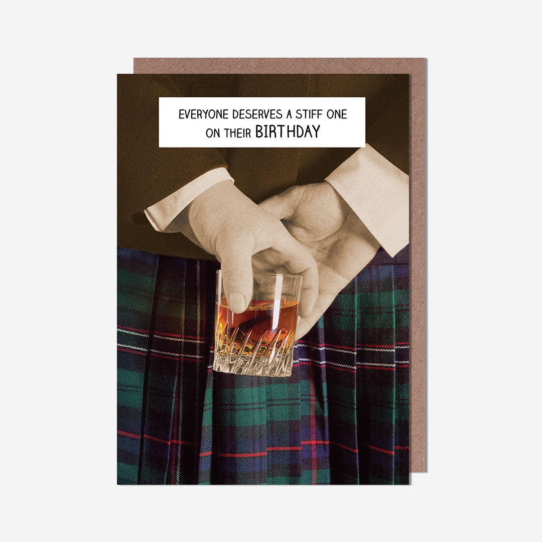 Man In Kilt Holding Whisky Birthday Card