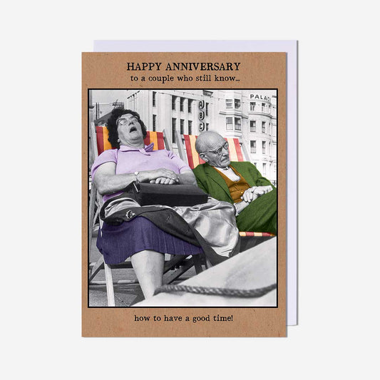 Old Couple Asleep In Deckchairs Anniversary Card