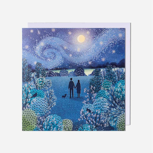 Starry Night Couple With Dog Blank Card