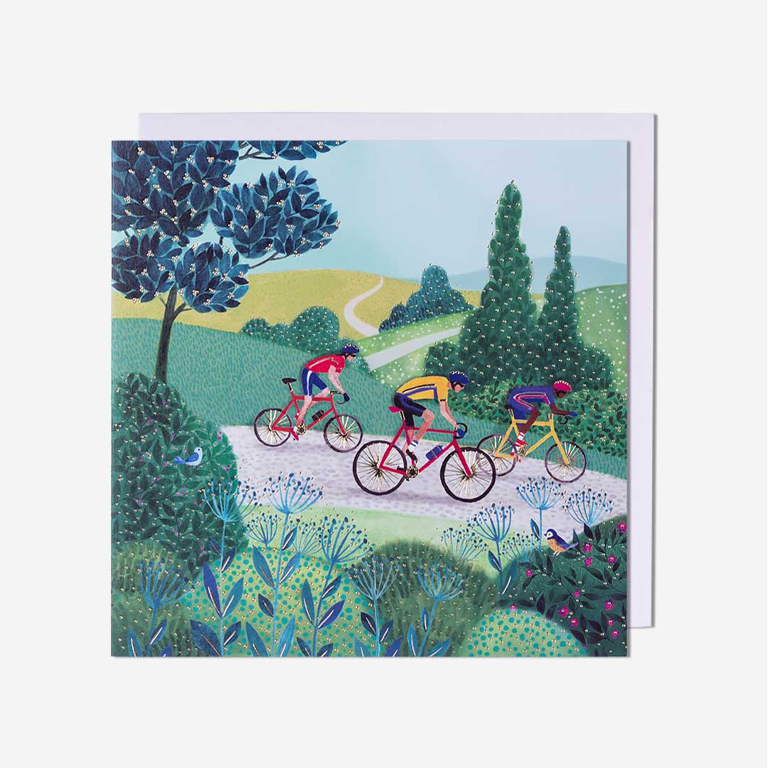 Cyclists Through Countryside Blank Card