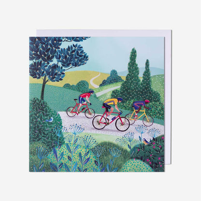 Cyclists Through Countryside Blank Card