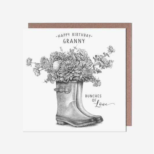 Flowers In Wellies Granny Birthday Card