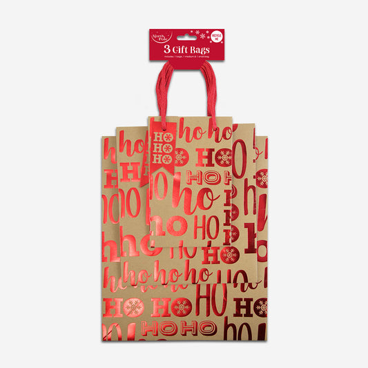 Ho Ho Ho 3 Pack Christmas Gift Bags