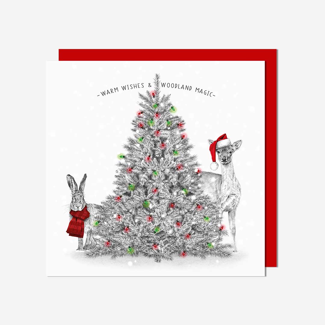 Christmas tree & animal in hats General Card