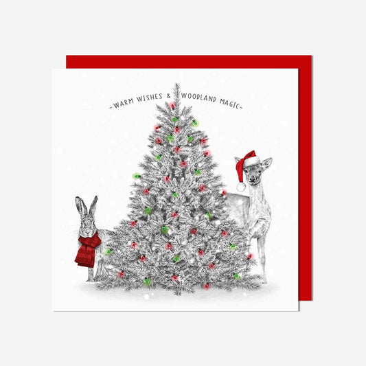 Christmas tree & animal in hats General Card