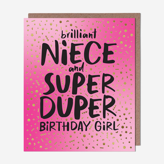 Pink super duper Niece Niece Birthday Card
