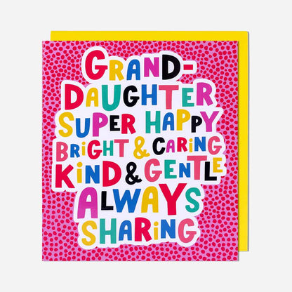 Super Happy Bright Granddaughter Birthday Card