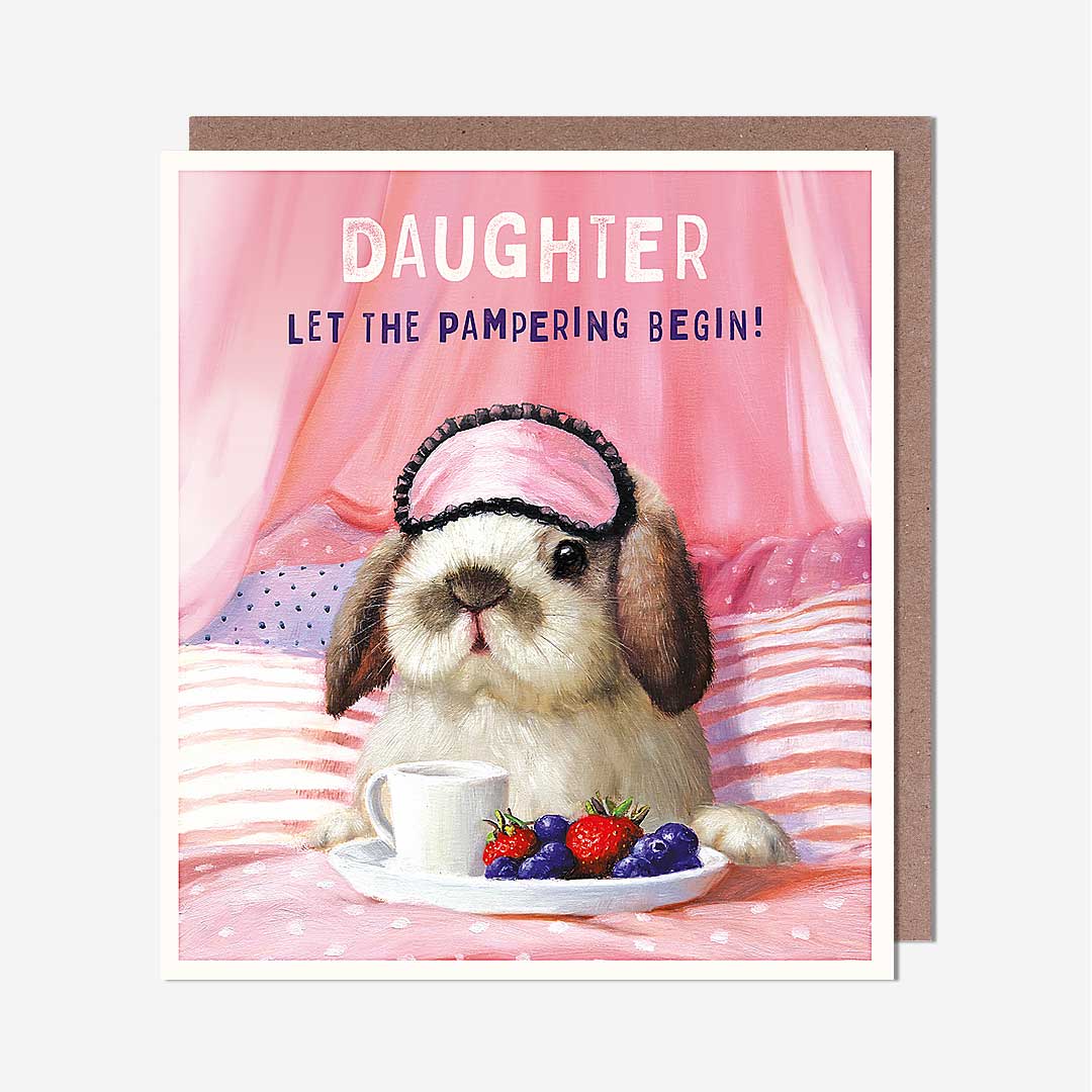 Daughter Rabbit Pampering Begin Birthday Card
