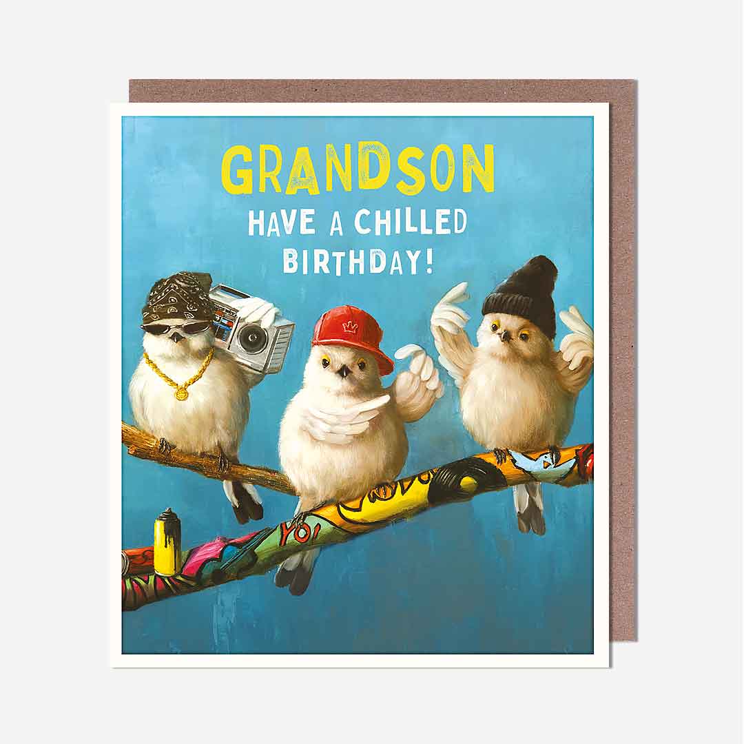 Birds On Tree Grandson Birthday Card