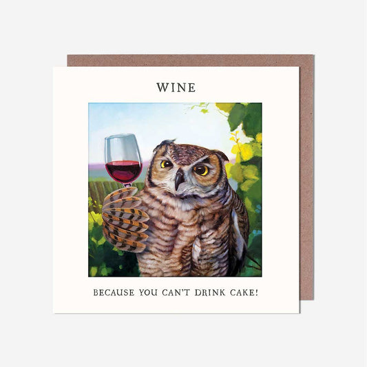 Owl Drinking Wine Birthday Card
