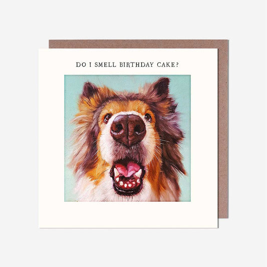Dog Smelling Birthday Cake Card