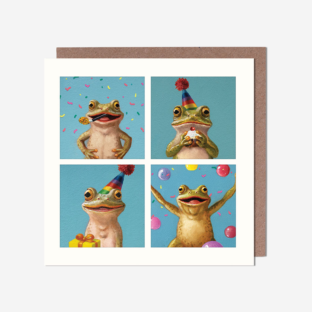 Party Frogs Celebrating Blank Card