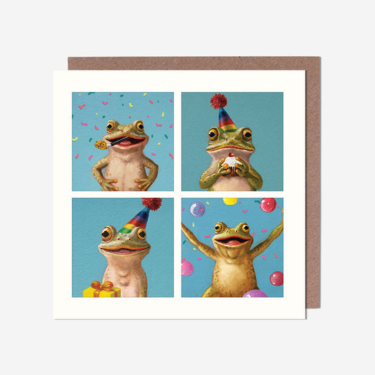 Party Frogs Celebrating Blank Card
