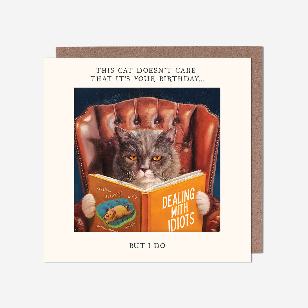 Grumpy Cat Reading Doesn't Care Birthday Card
