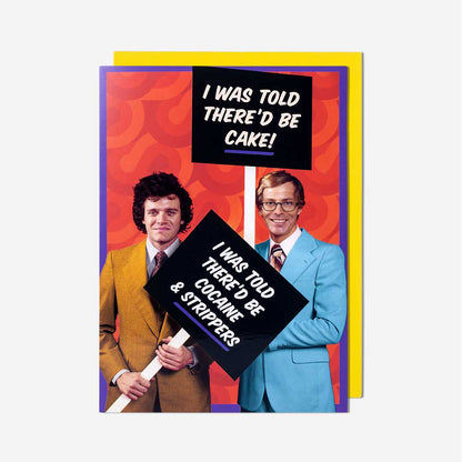 Two Men Wearing Suits And Holding Placards Birthday Card
