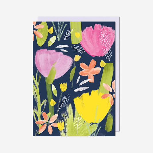 Floral On Dark Background Blank Card
