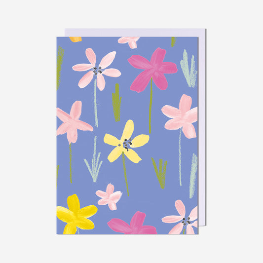 Blue Floral Pattern Blank Card